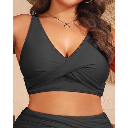 Women Plus Size Bikini Top - Twist Front Swimsuit Top Push Up Full Coverage Bathing Suit 2025 Swim Bra for Large Bust