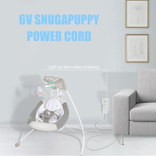 Pinkind Snugapuppy Charger Replacement Power Cord for Fisher Price Baby Swing - White, 6V, 10Ft
