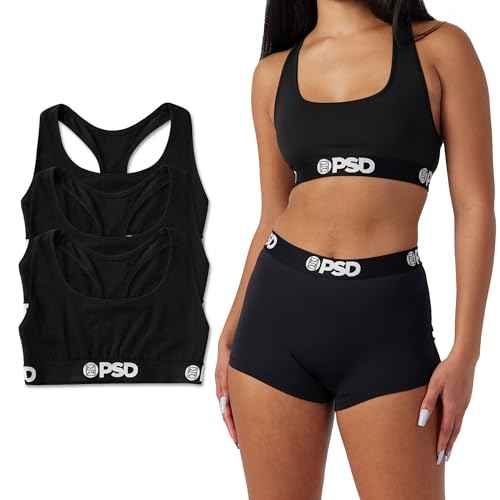 PSD Womens Sports Bra ? Black Modal 3-Pack, Comfortable Medium Support Sports Bras for Women Pack, Womens Racerback Sports Bras Multipack, Sports