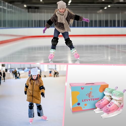 Adjustable Girls Ice Skates for Kids - Pink, Small (US 10C-12.5C) - Beginner Hockey Skating Shoes