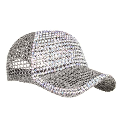 Women Men Rhinestone Mesh Baseball Cap Adjustable Sun Hat - Grey 7-7.5