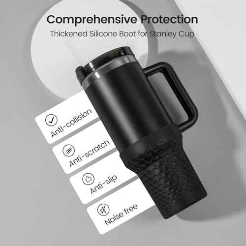 Silicone Boot Cover for Stanley Cup Accessories,Silicone Water Bottle Sleeve for Stanley Quencher H2.0 and Quencher Adventure Tumbler 40 oz Cup (40oz, Black)