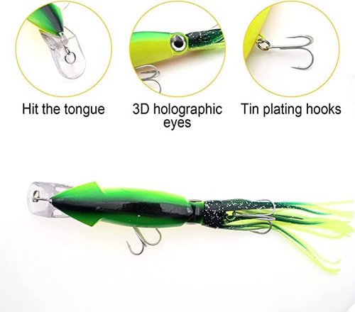 Zsrivk 5pcs Squid Fishing Lures Plastic Luminous Lure with 3D Holographic Eyes, Squid Saltwater Lifelike Hard Baits Kit for Saltwater