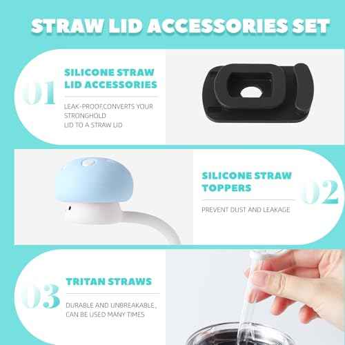 Silicone Straw Lid Accessories Set Compatible with YETI 30 oz Travel Mug, Convert Stronghold Lid to Straw Lid, Magnetic Slider Replacement, Including Straws, Spill Stoppers and Straw Covers