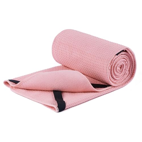 Pink Microfiber Hot Yoga Towel Mat 24x72 Inches Non-Slip Silicone Grip