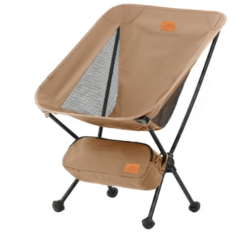 Naturehike Ultralight Camping Chair Coyote Brown - 2.12 lbs Portable Seat with Anti-Sinking Feet