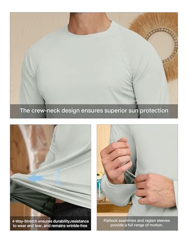Men's Short Sleeve UPF 50 Sun Protection Rash Guard Shirt for Fishing & Running - Gray, Large