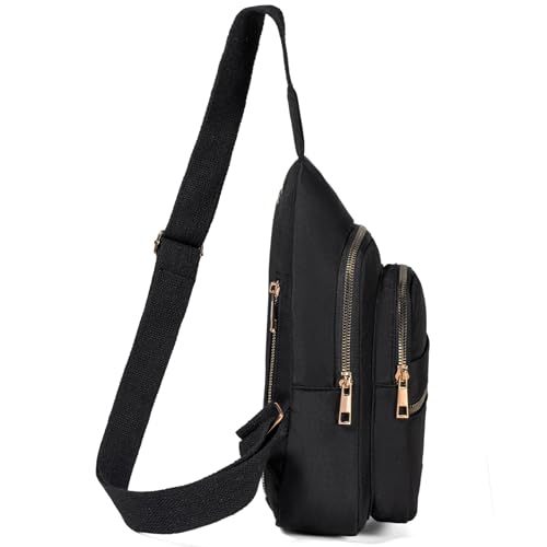 Small Crossbody Sling Backpack Sling Bag for Women, Chest Bag Daypack Fanny Pack Cross Body Bag for Outdoors Hiking Traveling - Gold Zipper