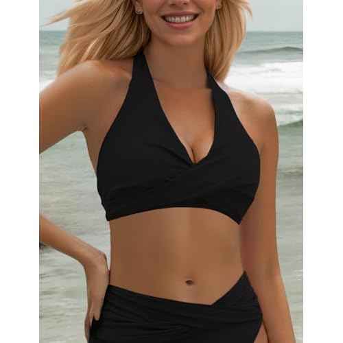 Zilcremo Bikini Tops for Women Twist Front Bikini Top Push Up Padded 2025 Halter Bathing Suit Tops Only