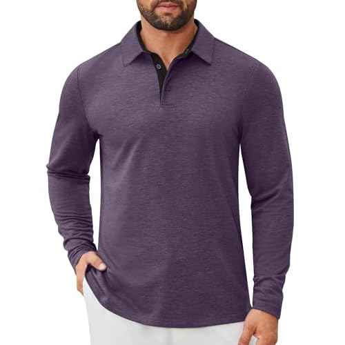 COOFANDY Mens Long Sleeve Polo Shirts Button Casual Tee Collared Work Pullover Shirts