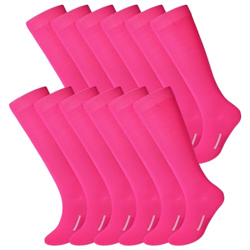 Youth Soccer Socks 12 Pairs Bulk Softball Football Socks - Medium Hot Pink