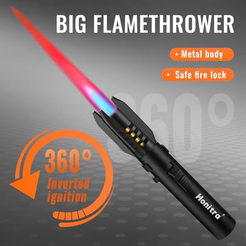 Torch Lighters, Butane Lighters, Adjustable Jet Flame Torch Lighters, Windproof Refillable Gas Torch Lighter Long Lighter for Candle, Grill, BBQ, Fireworks(Butane Not Included) (Black)
