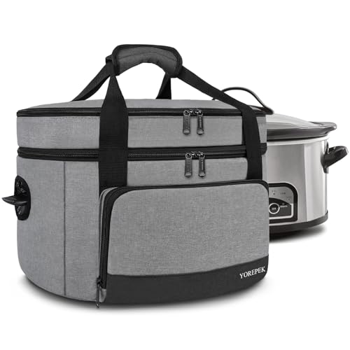 YOREPEK Gray Slow Cooker Carrier Bag for 6-8 Quart Crockpots - Insulated Travel Case