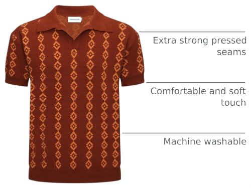 Men's Vintage Dark Brown Knit Polo Shirt V-Neck Golf Style Small