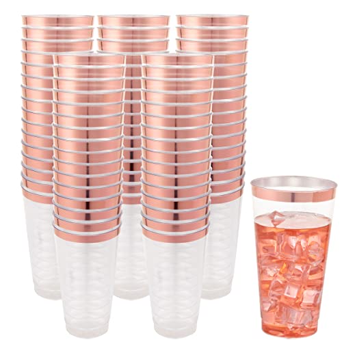 16 oz Rose Gold Plastic Cups - Disposable Tumblers for Weddings & Parties - RoseGold Variation