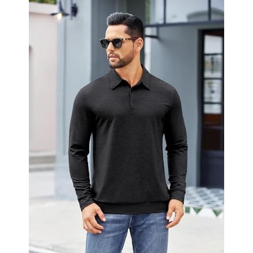 COOFANDY Mens Polo Shirts Long Sleeve Casual Lightweigt Golf Polos Button Collared Tshirt