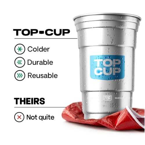 Top Cup Aluminum Party Cups Blue Logo 12oz - 50 Count