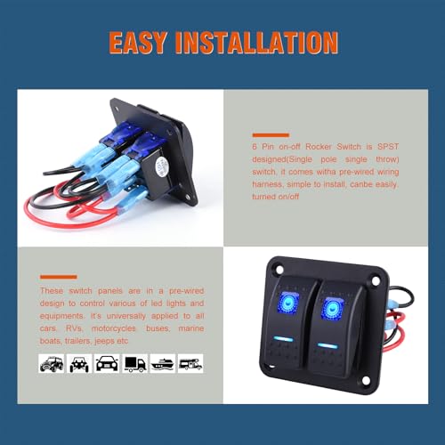 Blue 2-Gang Waterproof Aluminum Rocker Switch Panel 12V/24V for Marine & Automotive
