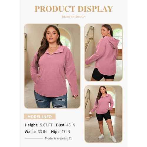 Eytino Women Plus Size Sweatshirt Half Zip Long Sleeve Hoodies Tops Oversized Casual Sweaters with Pockerts(1X-5X)