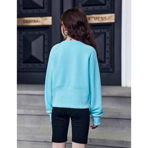 Arshiner Girls Sweatshirt Crop Tops for Teens Cropped Crewneck Pullover Ribbed Long Sleeve Shirts Thumb Hole