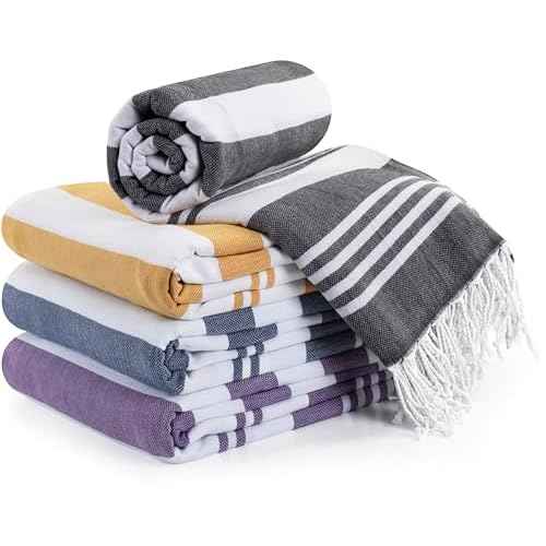 Utopia Towels - 4 Pack Turkish Beach Towel (40 x 72 Inches) - 100% Cotton Oversized Sand Free Quick-Dry Turkish Towel, Prewashed for Soft Feel, Large Peshtemal Towel (Grey, Navy, Purple, Buff)