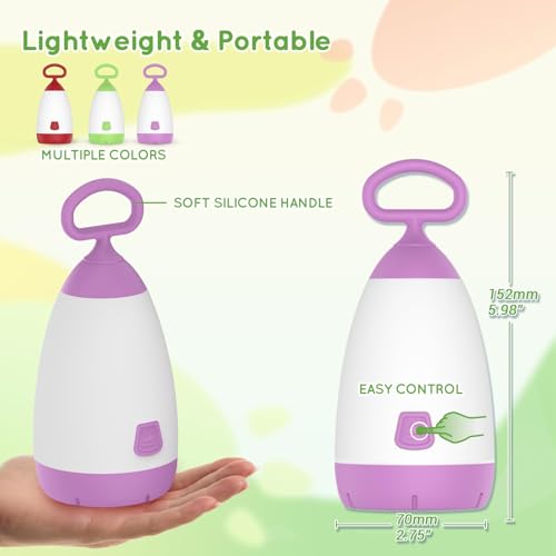 Kids Camping Lantern & Night Light Battery Powered (AAA Included), 360¡Æ Eye-Safe Light, IPX4 Waterproof with RGB Modes Portable for Outdoor, Emergency & Bedtime, Gift for Children (Purple)