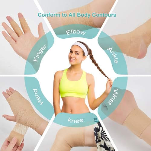 6 Pack,2inches¡¿ 5 Yards Self Adhesive Bandage Wraps for Sports, Cohesive Bandages,Atheletic Tape for Wrist, Ankle, Hand, Leg,Skin Color,Vet Wrap