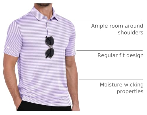 X-Large Purple Striped Men’s Golf Polo Shirt Short Sleeve Collared T-Shirt