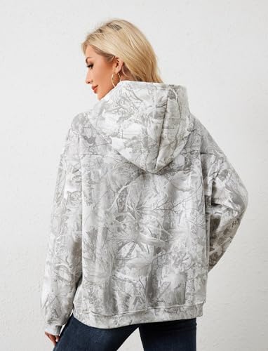 Oversized Camo Hoodie for Men Women X-Large Tan Fleece Maple Leaf Graphic Pullover with Pocket