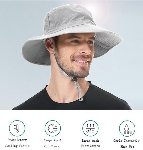ZOORON Boonie Hat UPF 50+ Cooling Sun Hat for Men and Women,Wide Brim Bucket Hats with UV Protection for Safari Hiking Beach Light Grey