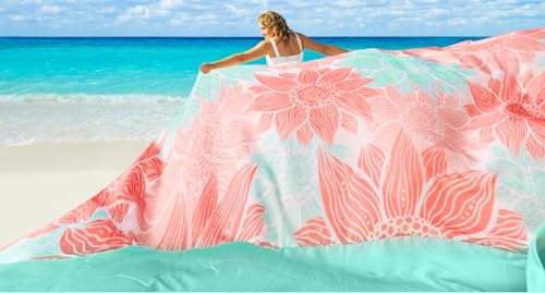 HIHOHO Waterproof Sandproof Beach Blanket Mat 79 x 108 Pink Flower - Quick Drying