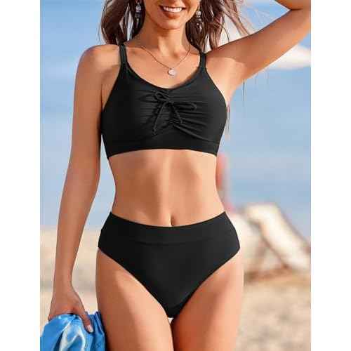AI'MAGE Bikini Set for Women 2 Piece High Waisted Tummy Control Swimsuits for Women Scoop Neck Women's Bathing Suit 2025