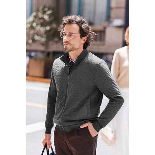 COOFANDY Mens Zip Up Sweatshirt Mock Neck Quilted Jacket Casual Lightweight Sweater Jackets with Pocket
