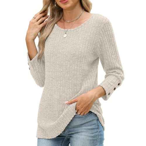 JomeDesign Womens Sweaters 3/4 Sleeve with Buttons Dressy Casual Shirts Fall Outfits Fashion Clothes 2025 Trendy S-2XL