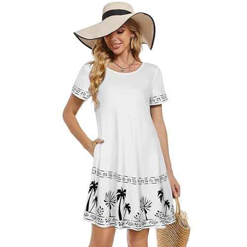 Summer Dresses for Women Casual Tshirt Short Sleeve Floral Sundress Beach Cover Ups with Pockets