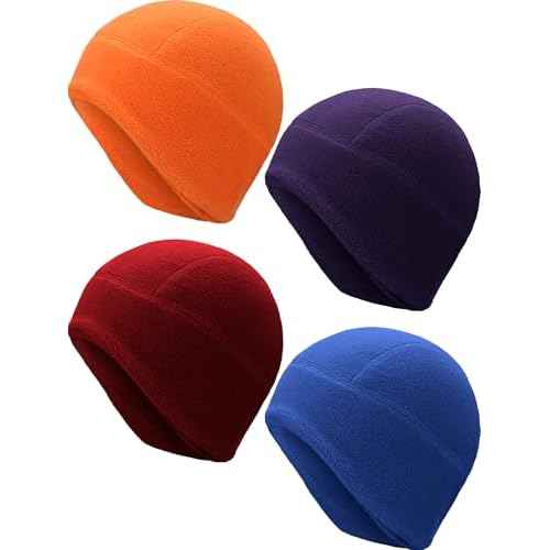 SATINIOR 4Pcs Fleece Beanie Ear Flap Hat Men Warm Skull Cap Fleece Winter Tactical Beanie Hat with Ear Cover for Cold Weather