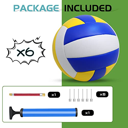 Official Size Volleyball Balls 6 Pack with Pump - Indoor & Outdoor Use