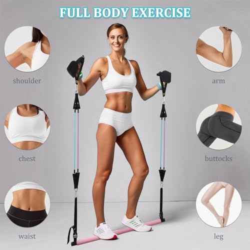 Pilates Bar Kit with 3 Set Resistance Bands, Multifunctional Pilates Workout Equipment for Women Men, Exercise Bands Set for Home Gym Fitness Yoga Strength Training