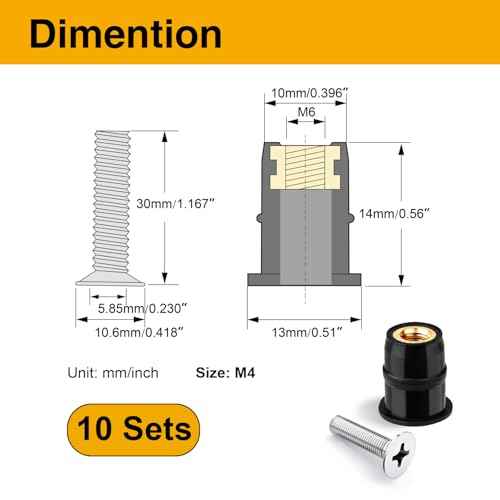 10Pcs M6 Neoprene Well Nuts Kit with Stainless Steel Screws for Marine, Motorcycle, Kayak & Windscreen Accessories - High Strength Rubber Fasteners.