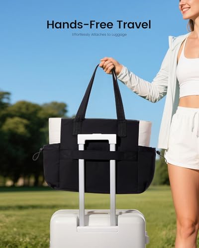 Travel Tote Bag for Women with 17.3 Inch Laptop - Black-White-Brown