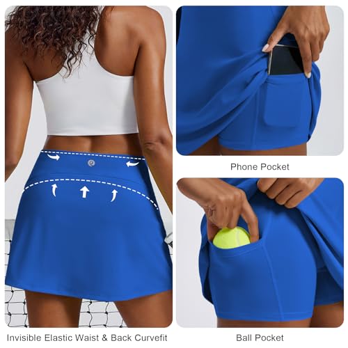 PINSPARK Women's Tennis Skirt Medium Royal Blue Elastic Waist 2 Pockets