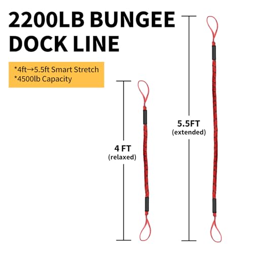 Bungee Dock Lines 4ft for Boat Docking - Red & Black / 2 Pack