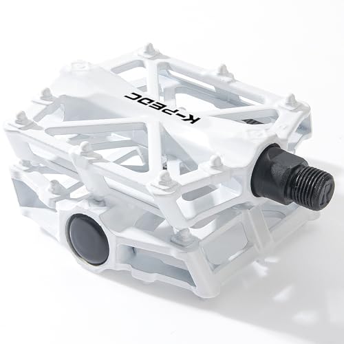 GPMTER Bike Pedals 9/16 White - Anti-Skid Aluminum Alloy MTB Road Bicycle Flat