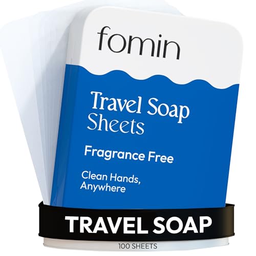 FOMIN - Antibacterial Paper Soap Sheets Tin for Traveling - (100 Sheets) Fragrance Free Portable Travel Hand Soap Sheet, Dissolvable Mini Camping Hand Soap for Hand Washing