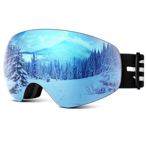 Kids Ski Goggles Rimless Mirrored Lens for Youth Ages 5-14 - Black