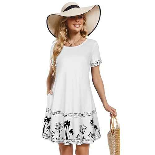Summer Dresses for Women Casual Tshirt Short Sleeve Floral Sundress Beach Cover Ups with Pockets