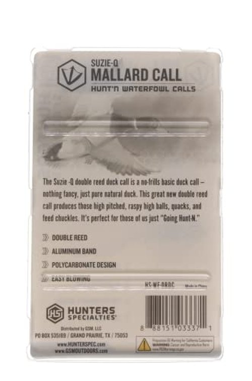Hunters Specialties Hunting Suzie-Q Double Reed Duck Call - Easy Blowing Polycarbonate Design Waterfowl Mallard Call