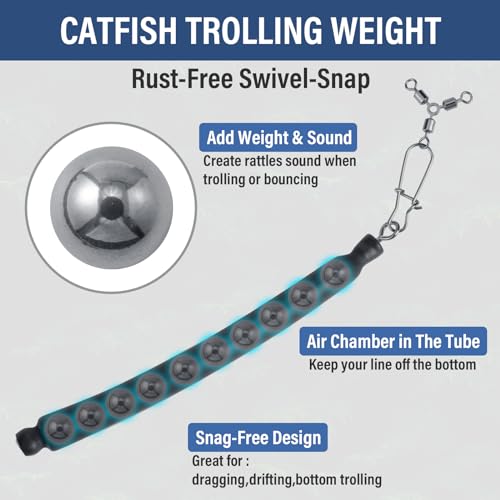 2oz Catfish Dragging Sinkers Set - Drifting Trolling Bottom Weights with Rattles - 4 Pcs