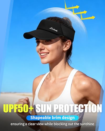 Black Sports Sun Visor for Men & Women Breathable Mesh Foldable Cooling Hat for Running Golf Tennis Hiking