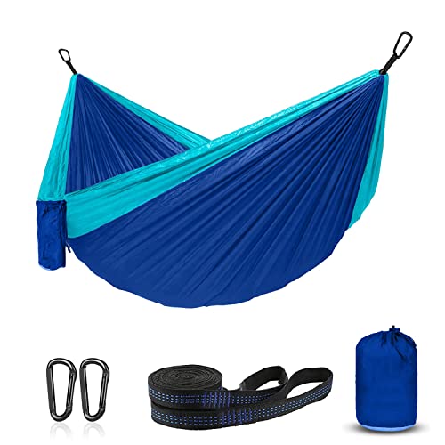 Portable Camping Hammock with Straps - Single/Double 210D Nylon Swing, Blue/Sky Blue